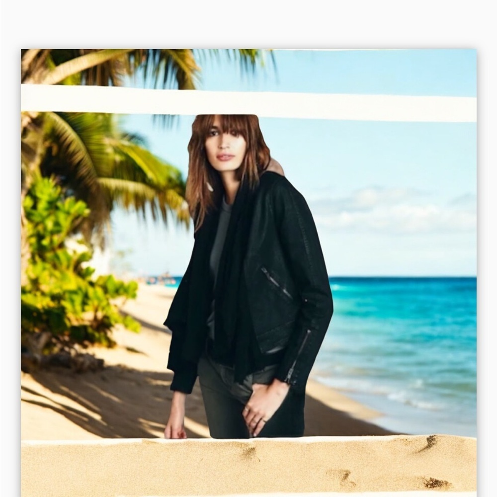 Free People Black Comb Open Waterfall Front Raw Trim Cotton Jacket Sz 6 ✌️❤️EUC‌ - Picture 3 of 16